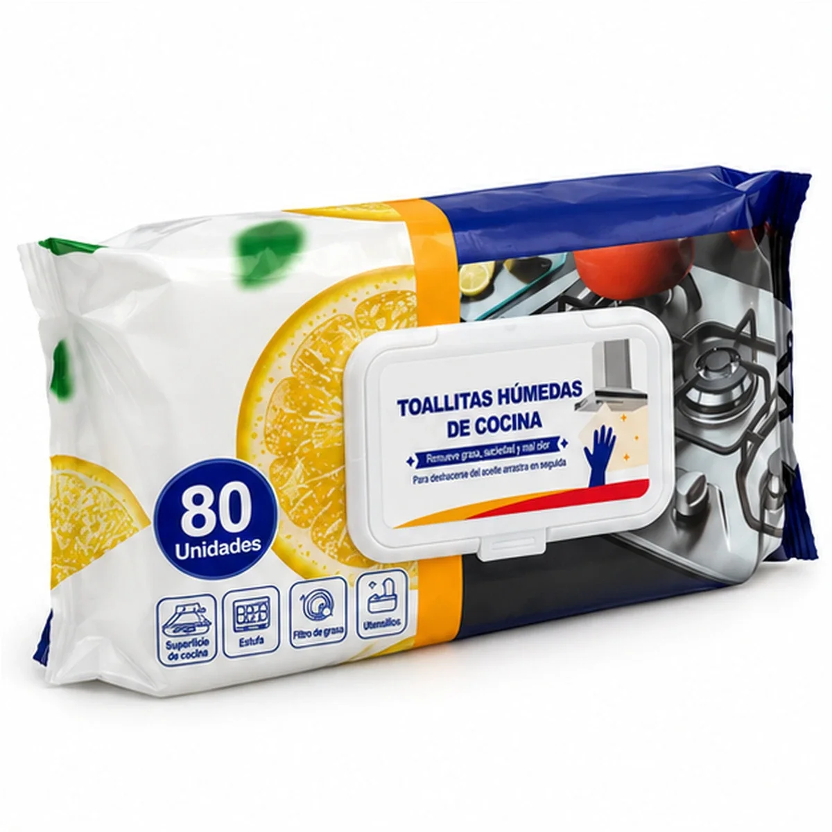 Toallitas Húmedas para Cocina Desengrasantes 80 Unidades con Tapa, otra vista